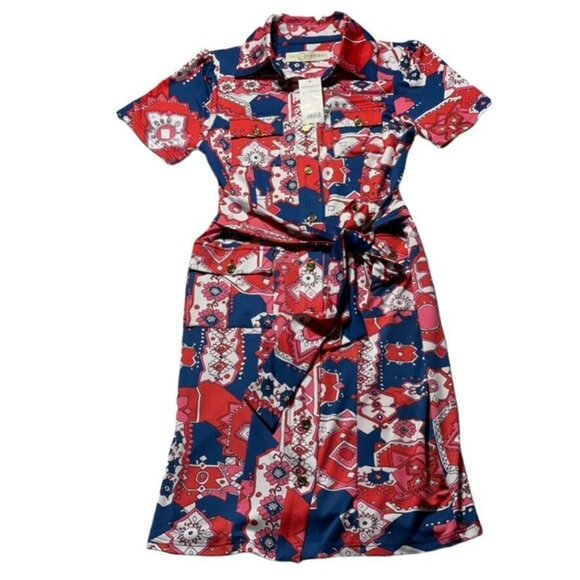 Tracy Negoshian Red & Blue Short Sleeve Collared Dress L - Picture 6 of 14